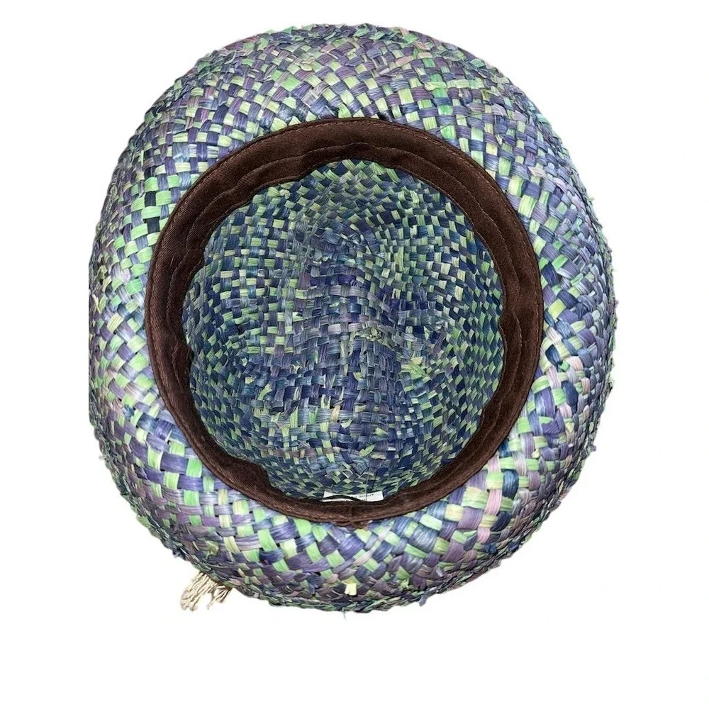 Lucky Brand Fedora Hat Womens One Size Multicolor Boho Beaded Tassel woven straw